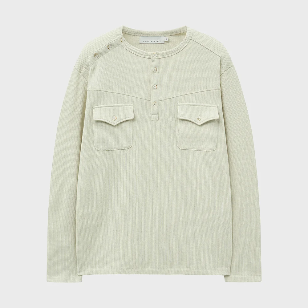 WAFFLE HENLEY NECK T-SHIRT (IVORY)
