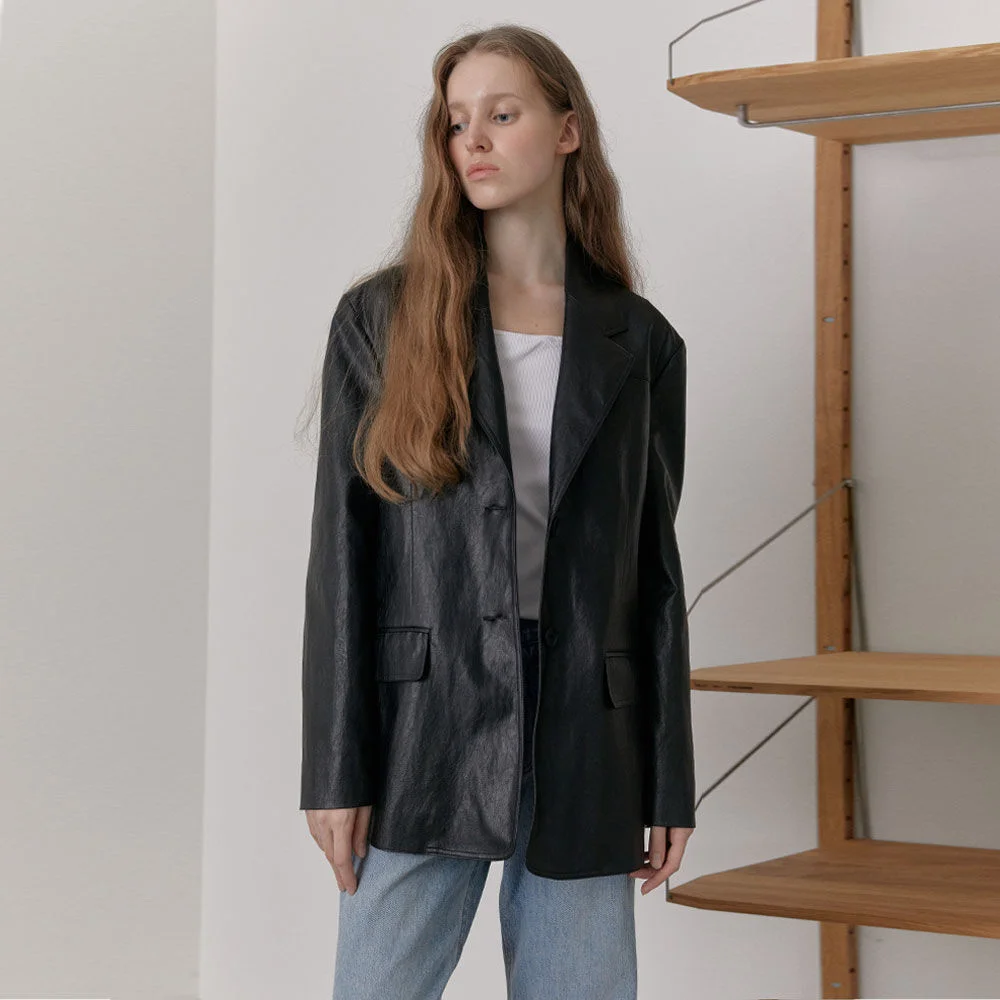 Over Leather Blazer (Black)