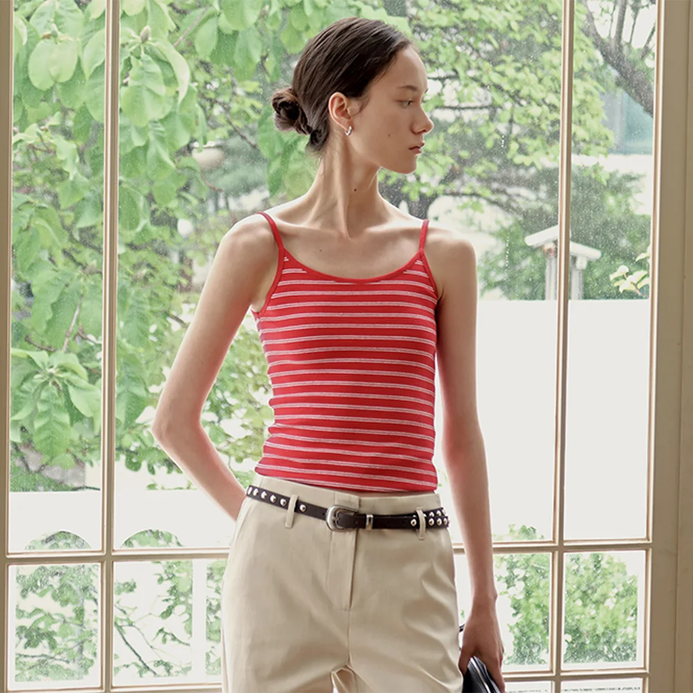 Stripe Cotton Span Slim Sleeveless_TOP