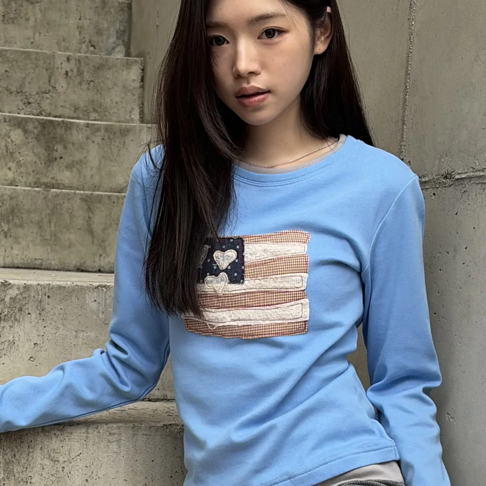 USA Banner Layered Long Sleeve Blue Gray