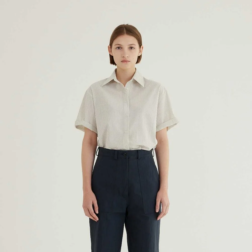 Light Stripe Half Shirt(Navy)