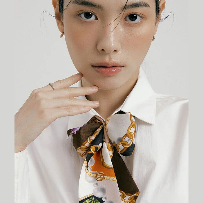Jewel-Brown/Orange Long Twilly Silk Scarf