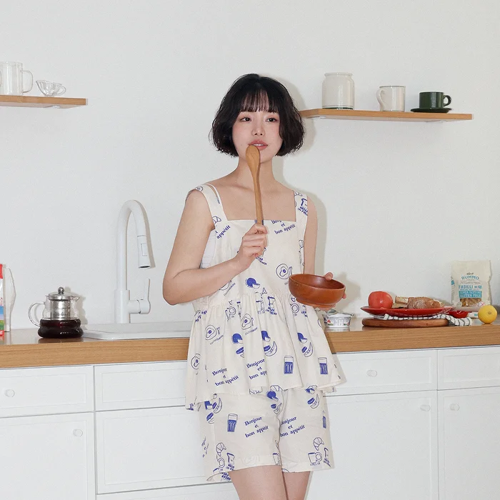 Charlotte Charlotte Jambier 藝術家, BONJOUR ET BON APETTIT 睡衣 無袖 上衣
