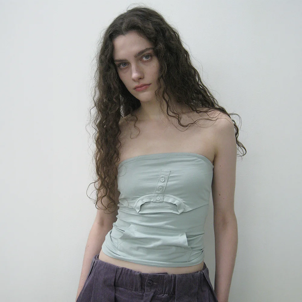 DECONSTRUCTED STRAPLESS TOP_DUSTY MINT