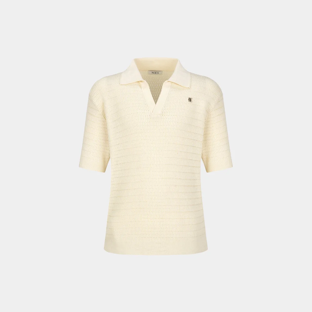 VINTAGE SKASHI KNIT POLO TOP - CREAM