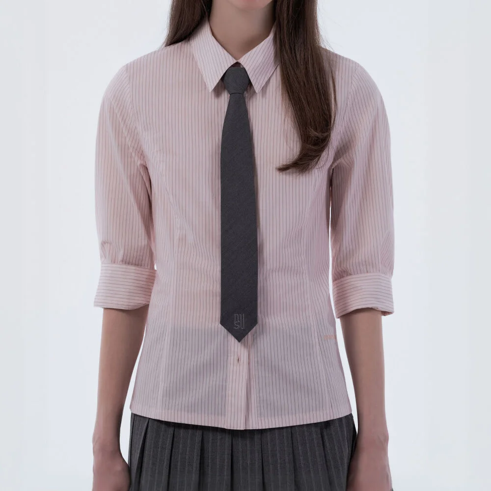 Mid-Sleeve Tailored Shirt - Pink Stripe