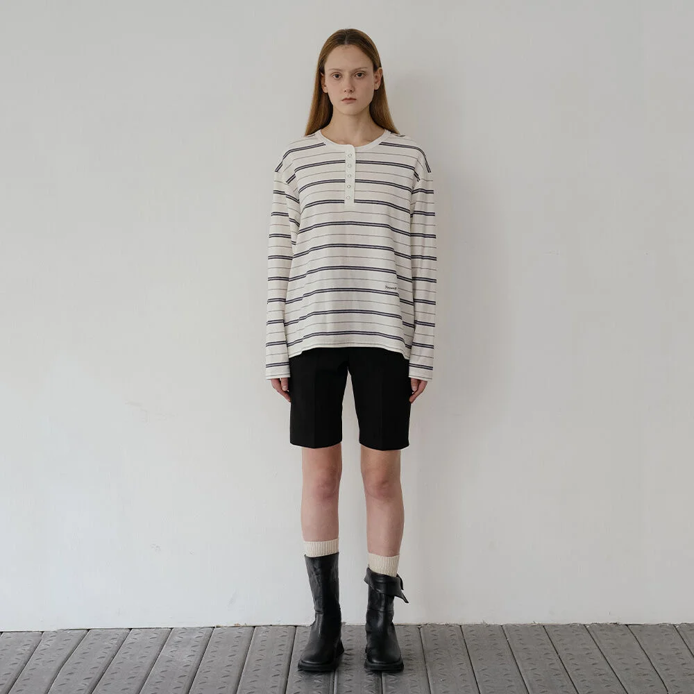 Henley neck stripe longsleeve T-shirt _Ivory