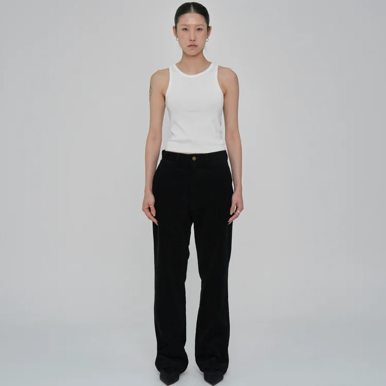 Corduroy straight pants, black