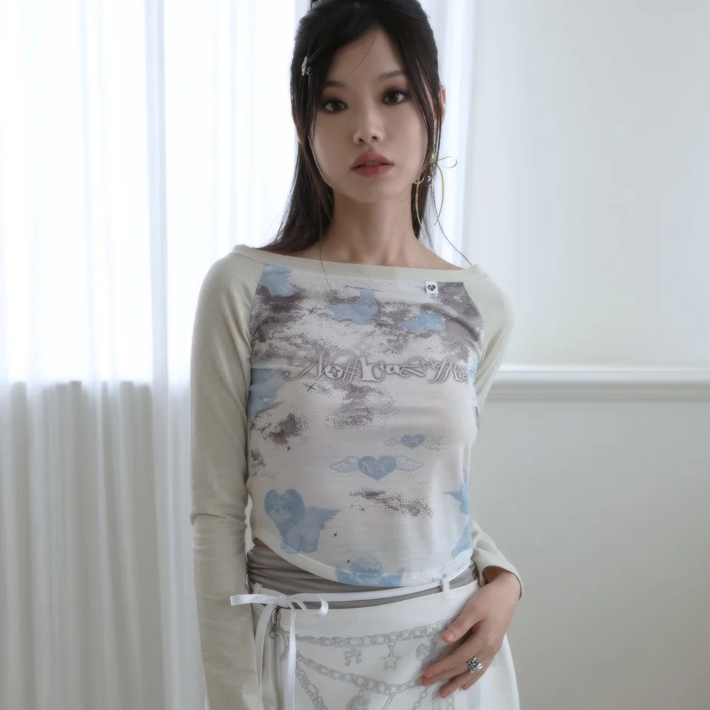 ANGELS IN THE SKY GLITTER TOP VANILLA