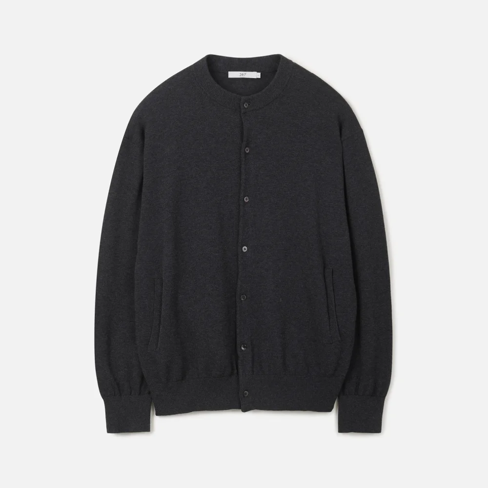 HIGHGAUGE ROUND NECK CARDIGAN DARK CHARCOAL (247)