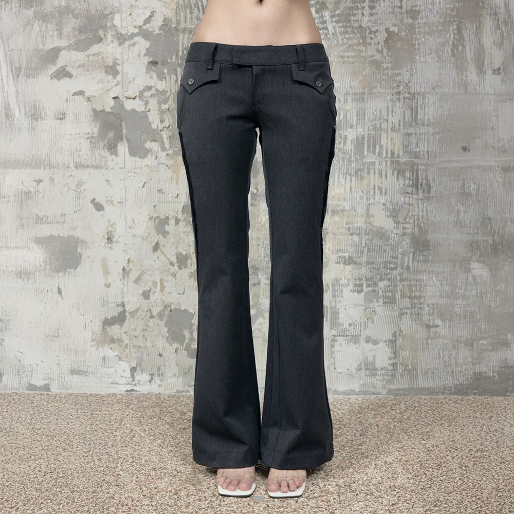 Button Stitch Low Rise Bootcut Pants (Charcoal)