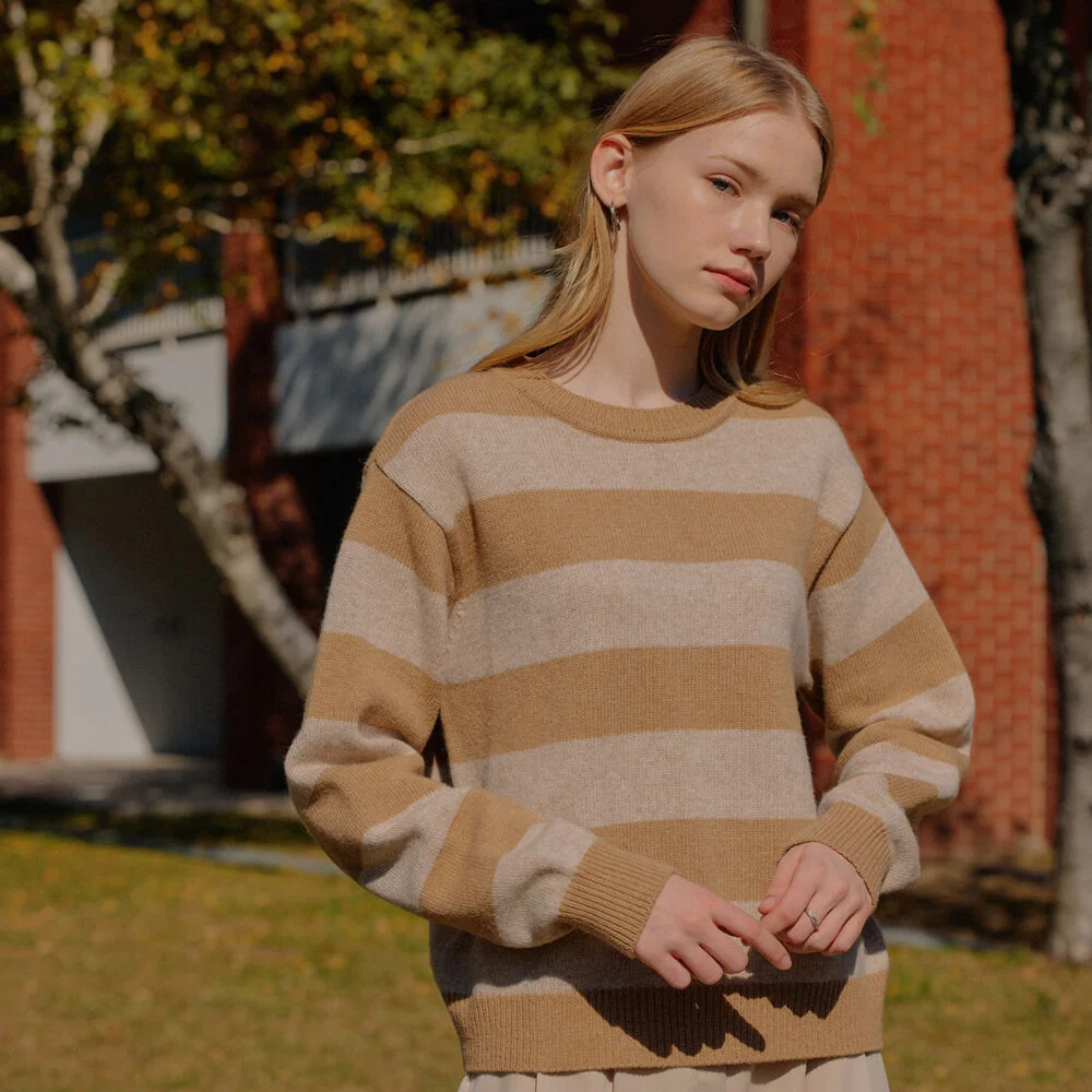 CASHMERE STRIPE KNIT_CAMEL