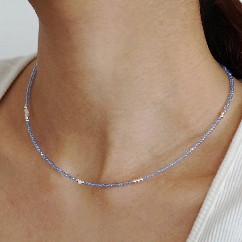 LOVE SKINNY BEADS NECKLACE LIGHT BLUE