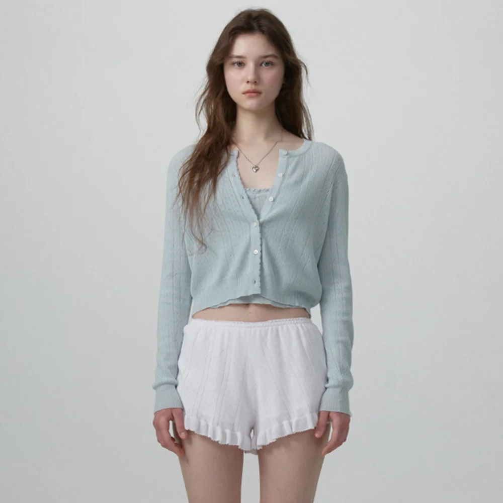 Lorin Pointelle Knit Cardigan Ensemble With Sleeveless Top