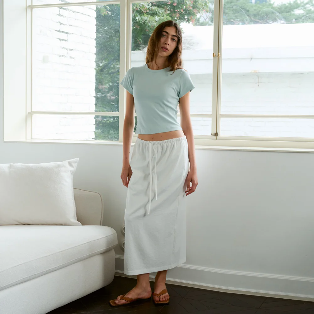Straight Long Banding Skirts (White)
