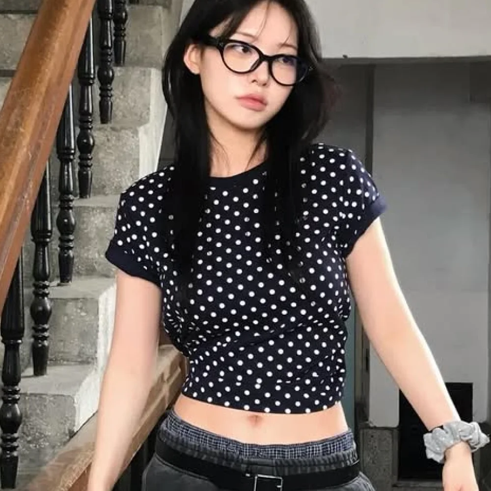 Logo Point Dotted T-shirt Navy