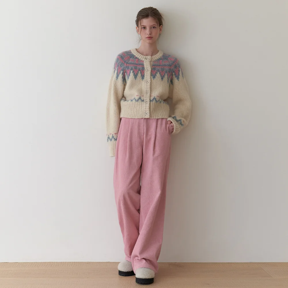 Corduroy pintuck pants (pink)
