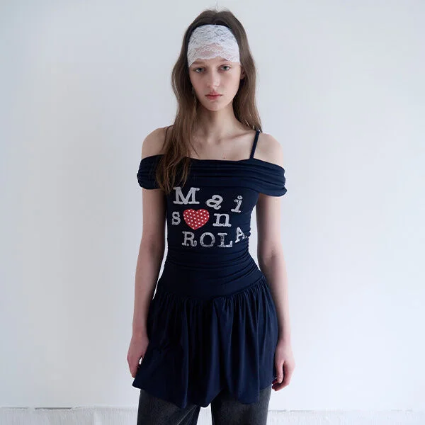 OFF SHOULDER JERSEY ONE PIECE NAVY