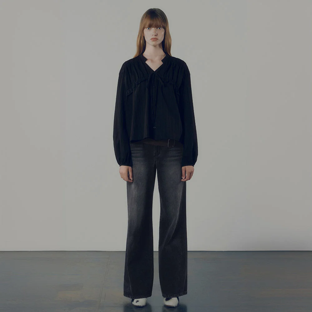 Washing Wide Denim Pants in Black VJ4XL151-10