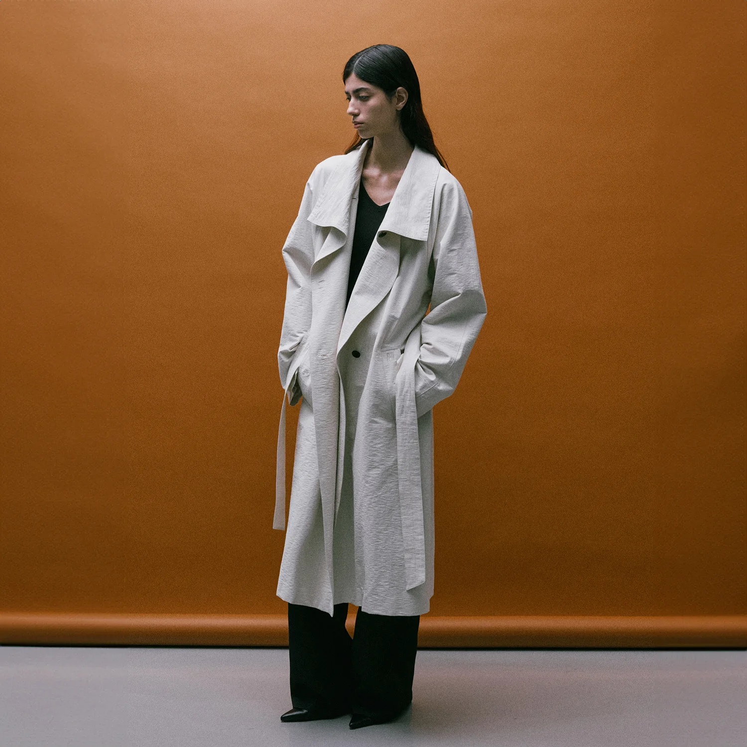 FUNNEL NECK BELTED TRENCH COAT VANILLA