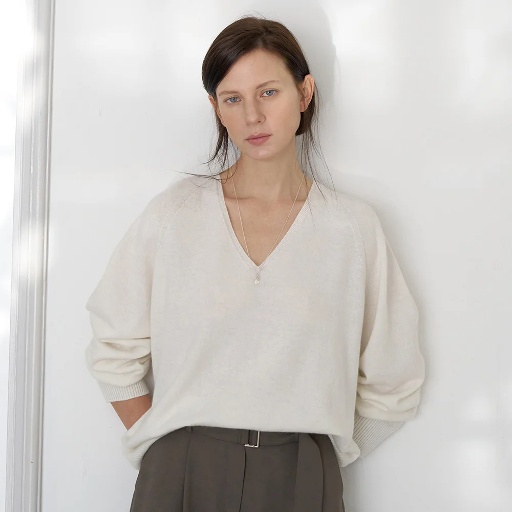 CASH MERINO V-NECK KNIT_IVORY