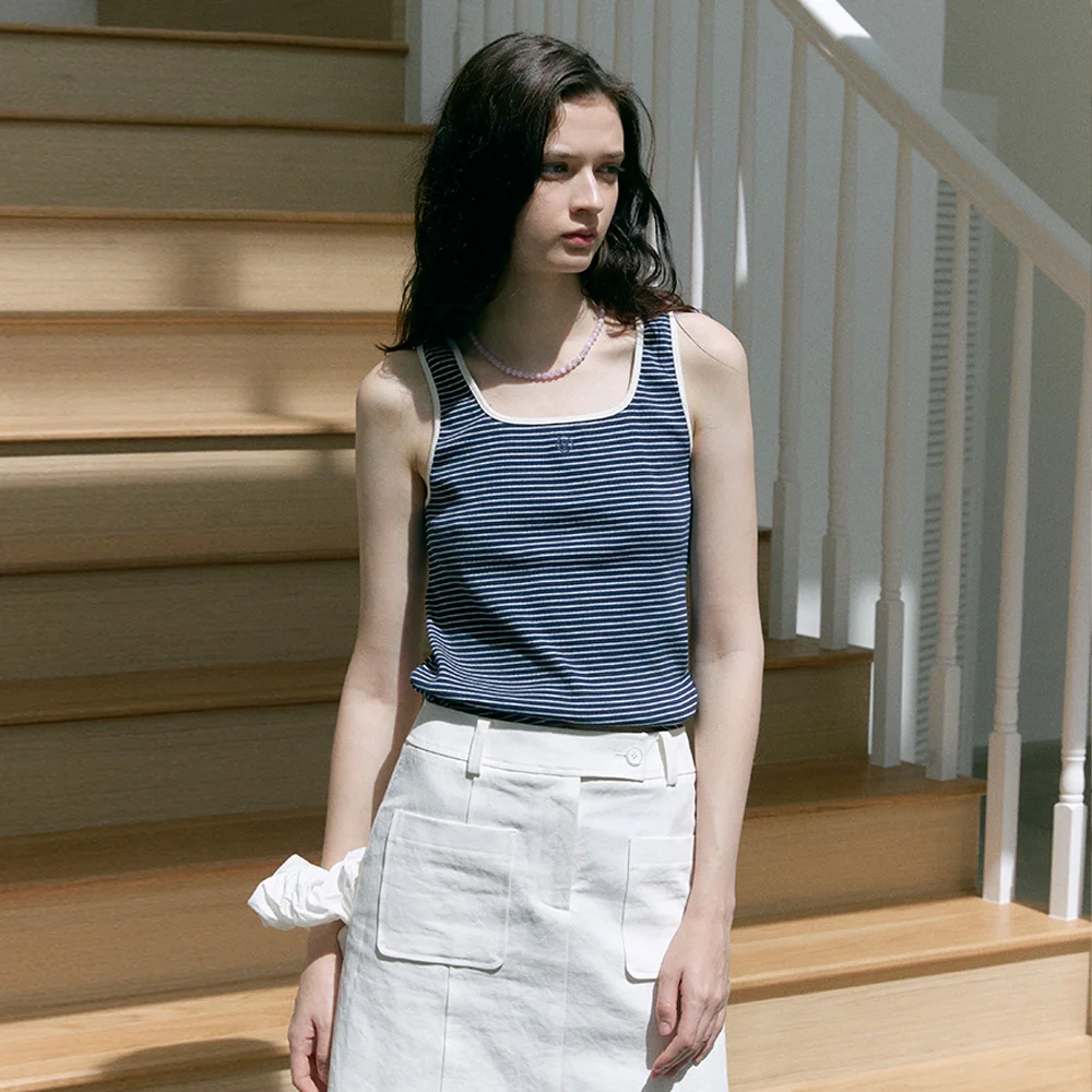 LOGO STRIPE SLEEVELESS (navy stripe)