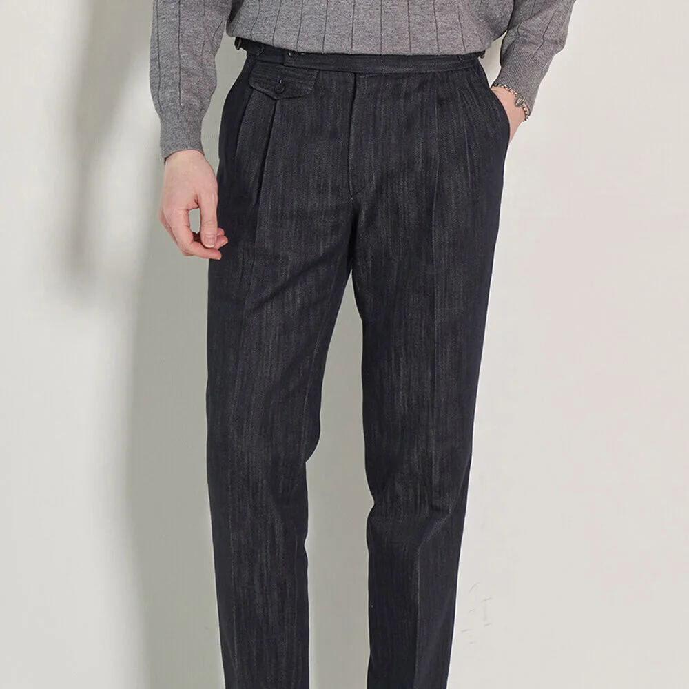 ALCPT011 修身剪裁 Two Pleats 牛仔 褲子_d.blue