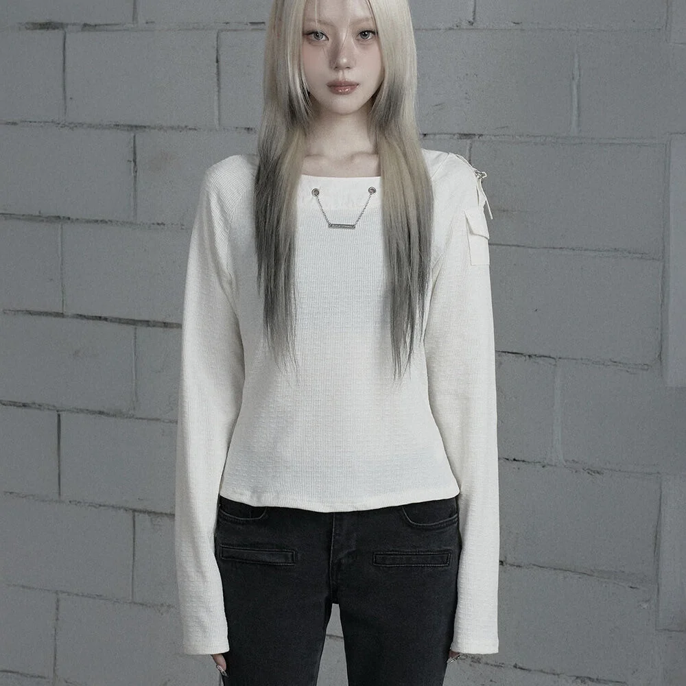 Chain Bijo Pocket Long Sleeve T-Shirt (Ivory)