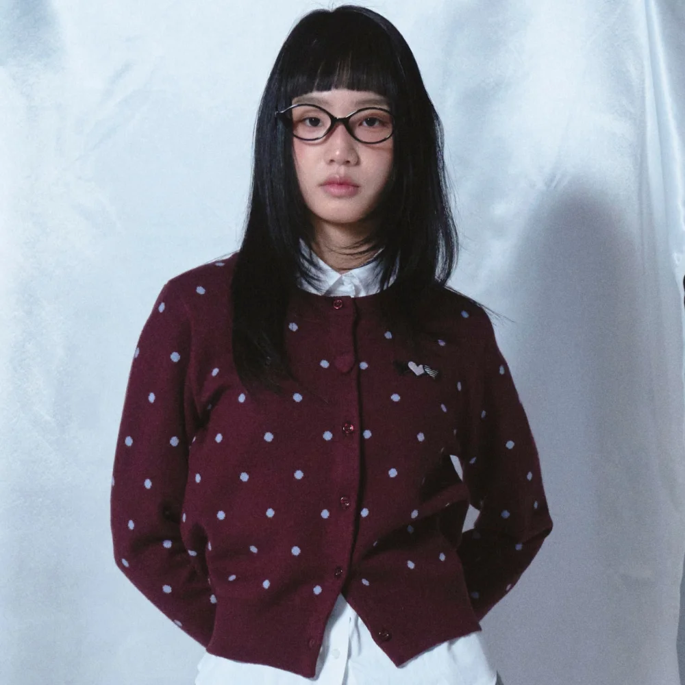 Heart Wappen Button Point Cardigan Plum Brown