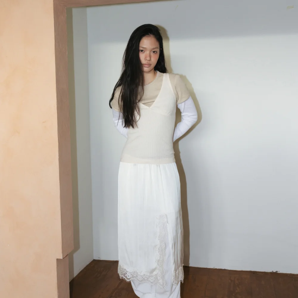 Scallop Ribbed Jersey Sleeveless (Ivory / Gray)