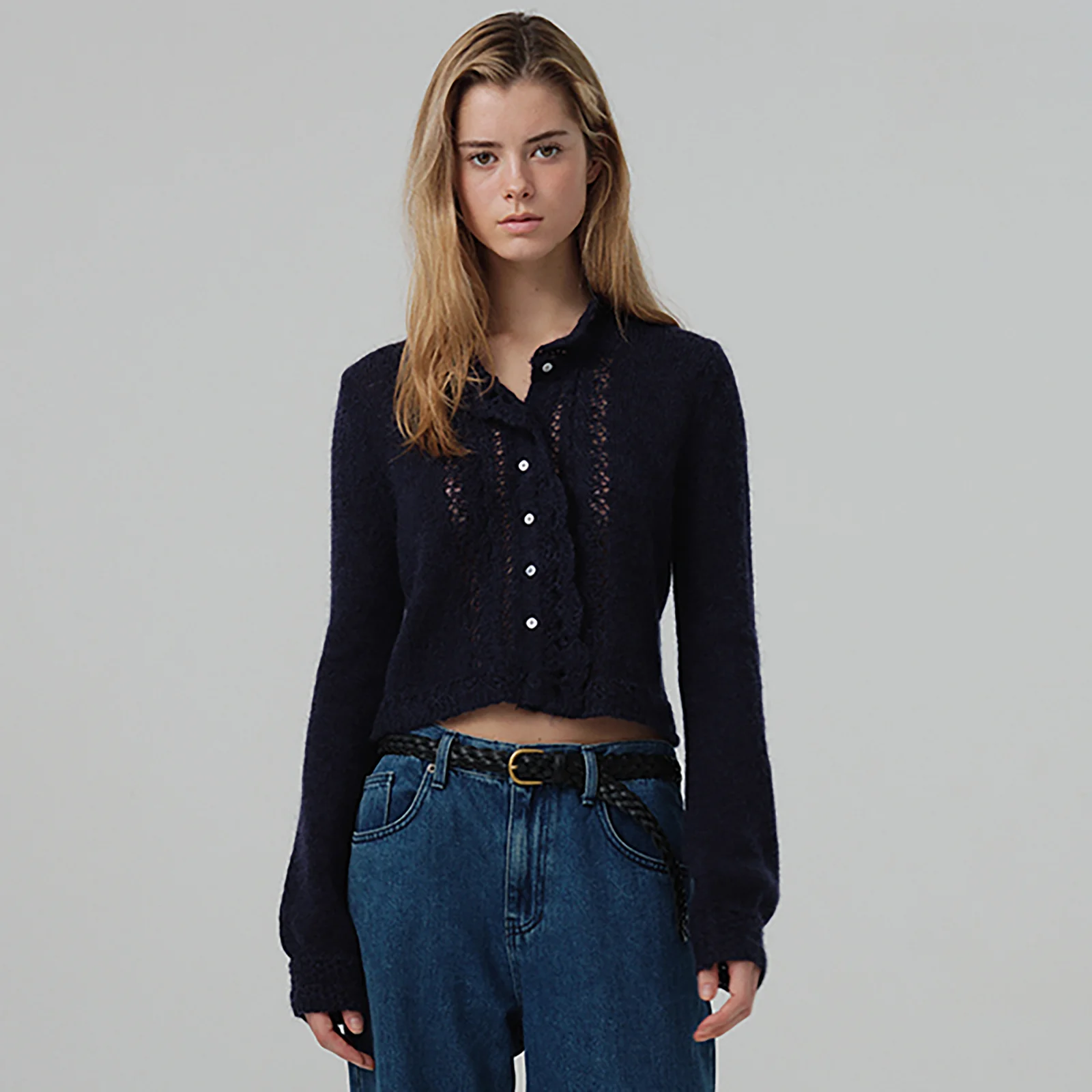 Hale Frill Mohair Cardigan_Navy