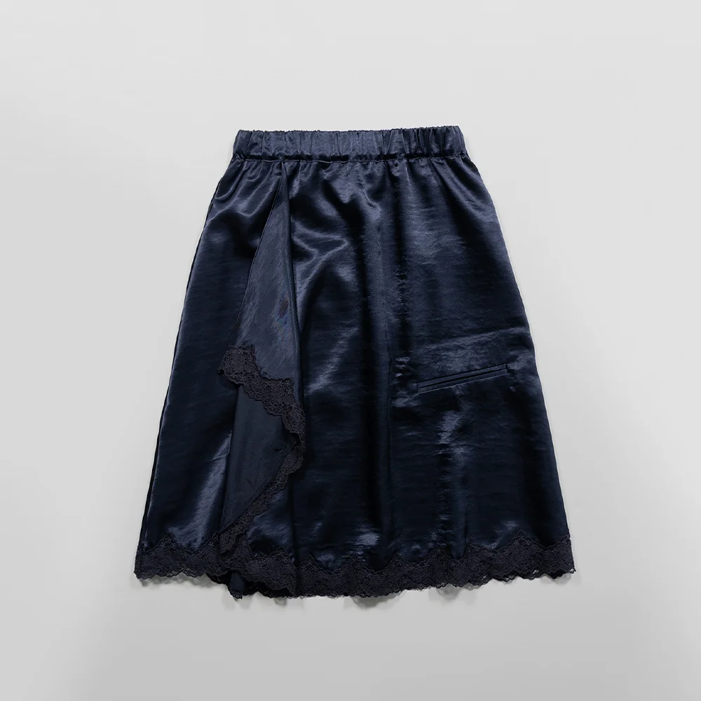 SATIN DRAPE SKIRT - NAVY