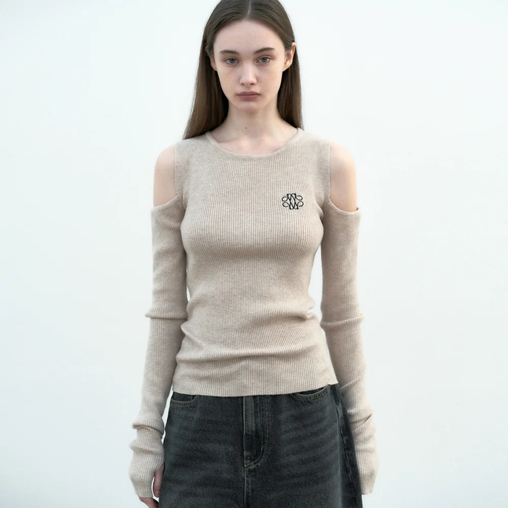 NICOLE WARMER RIBBED OFF SHOULDER KNIT_SAND BEIGE