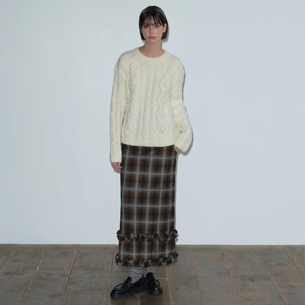FRILL MAXI SKIRT (BROWN)