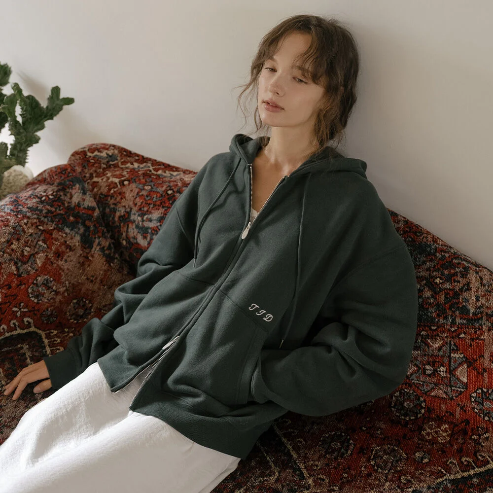 Brushed terry oversized hoodie _Deep Green