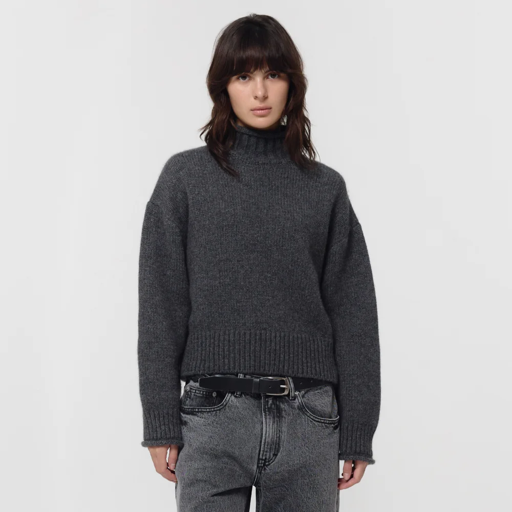 FOX CASHMERE ROLL TURTLENECK / CHARCOAL