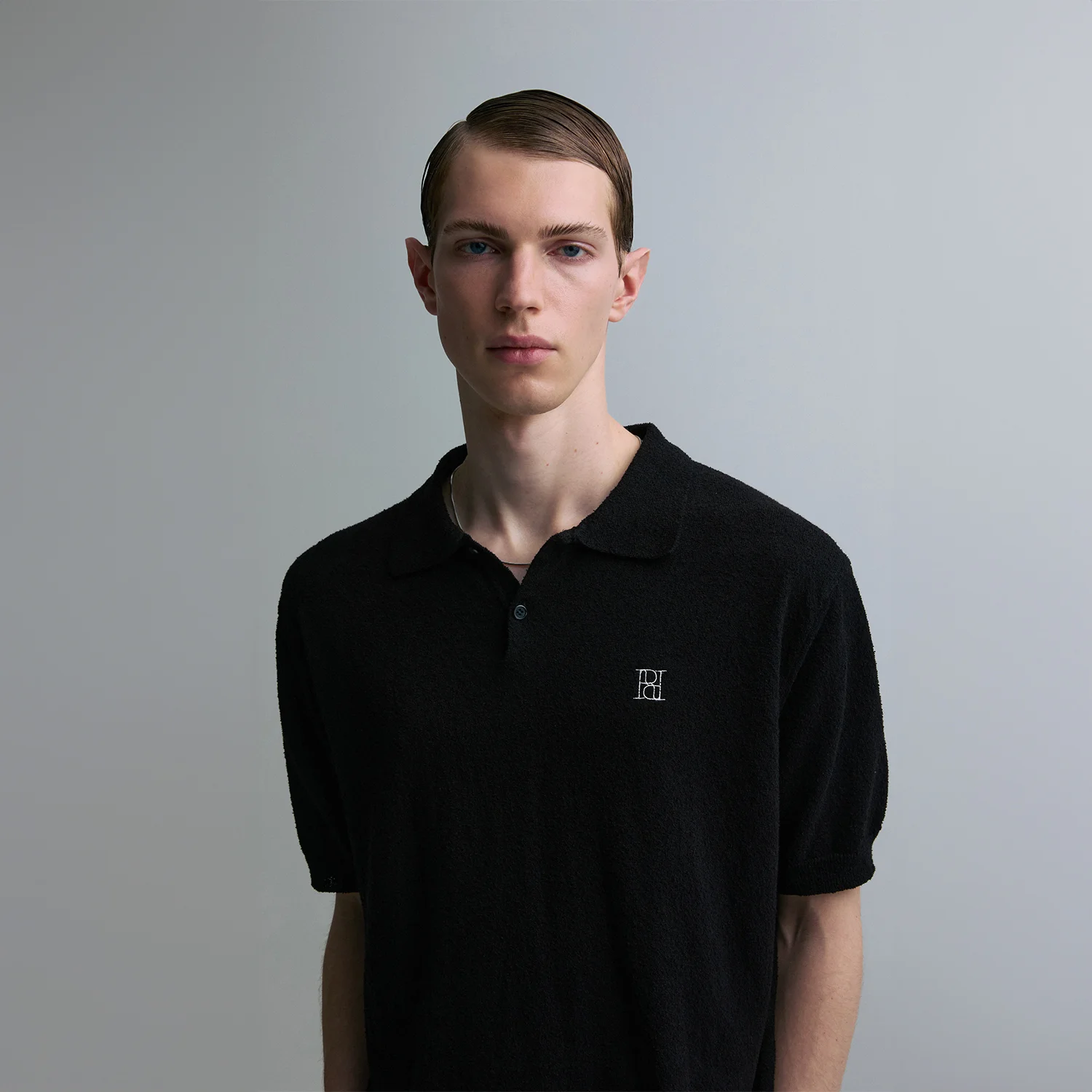 BOUCLE KNIT POLO SHIRT BLACK