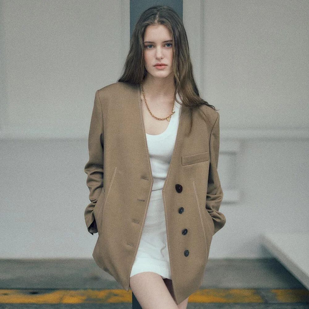 Collarless Oversized Jacket SW3SJ153-96