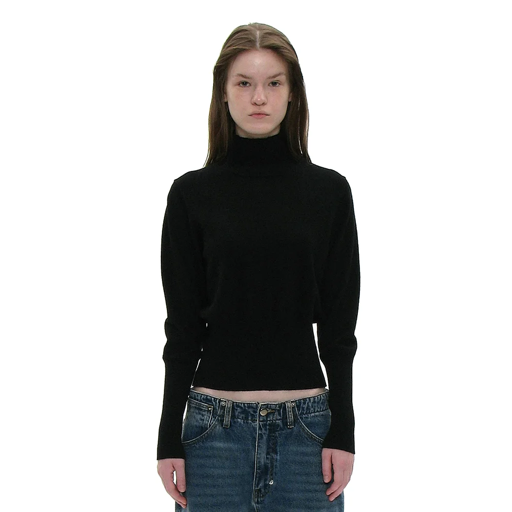 PWC HIGHNECK BACK BUTTON-UP KNIT TOP_BLACK