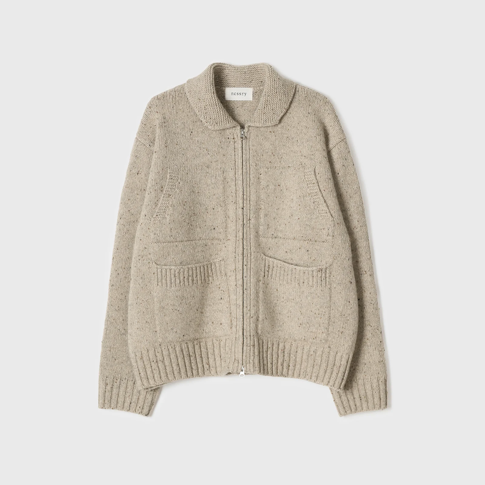 4pockets zip-up knit cardigan (Beige)