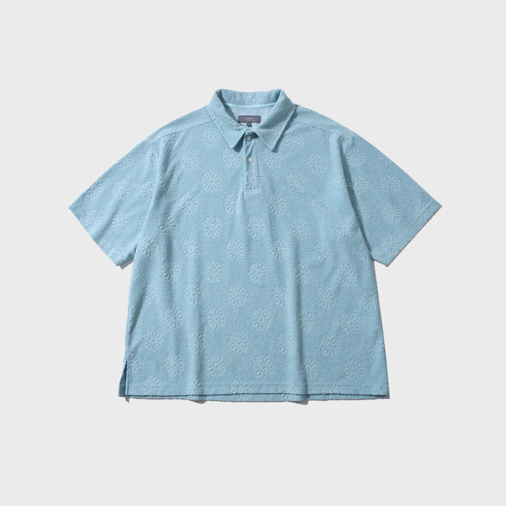 FLOWER TERRY COLLAR T-SHIRT (CYAN BLUE)