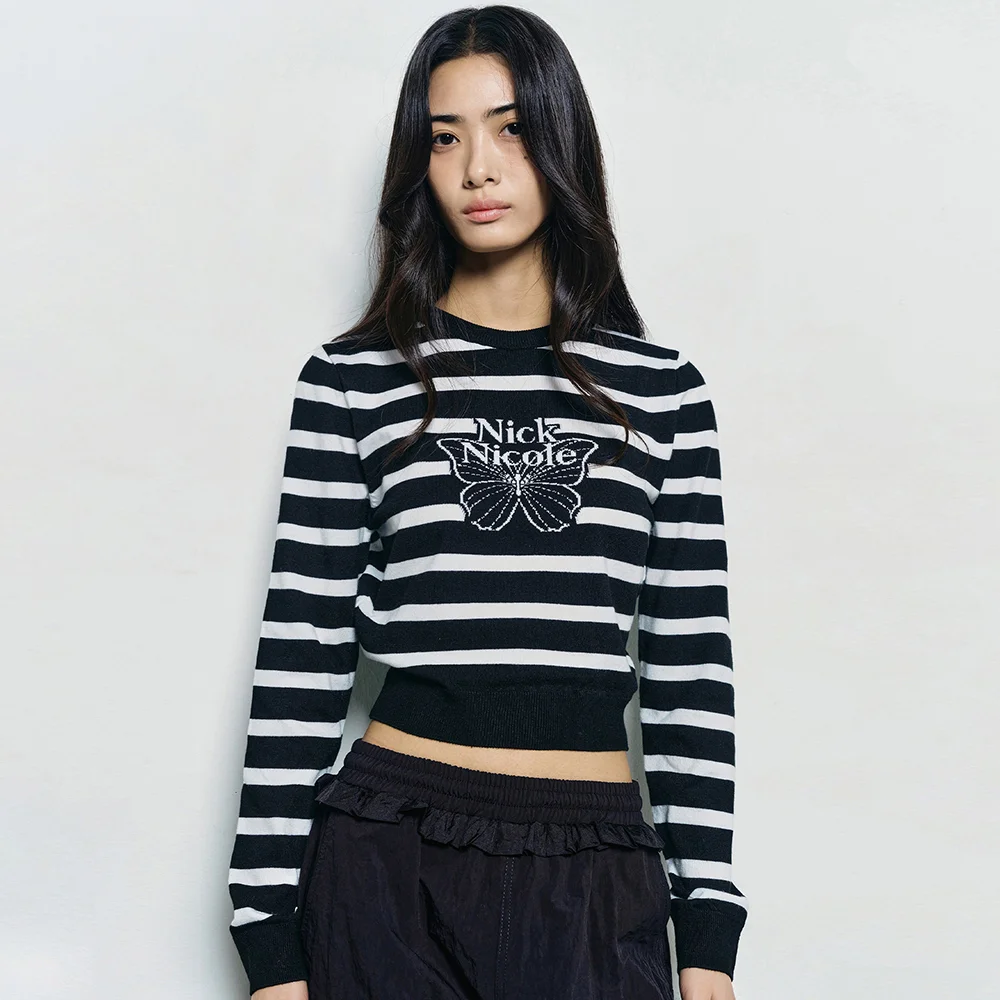 MINI BUTTERFLY SIGNATURE STRIPE KNIT_BLACK