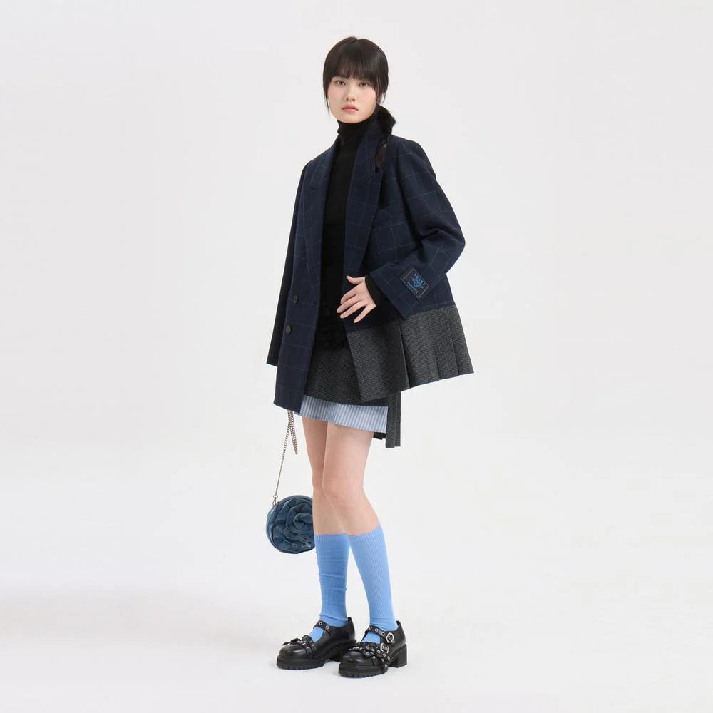 Color Mix Check Back Banding Skirt (grey) LFKAS26140GYX