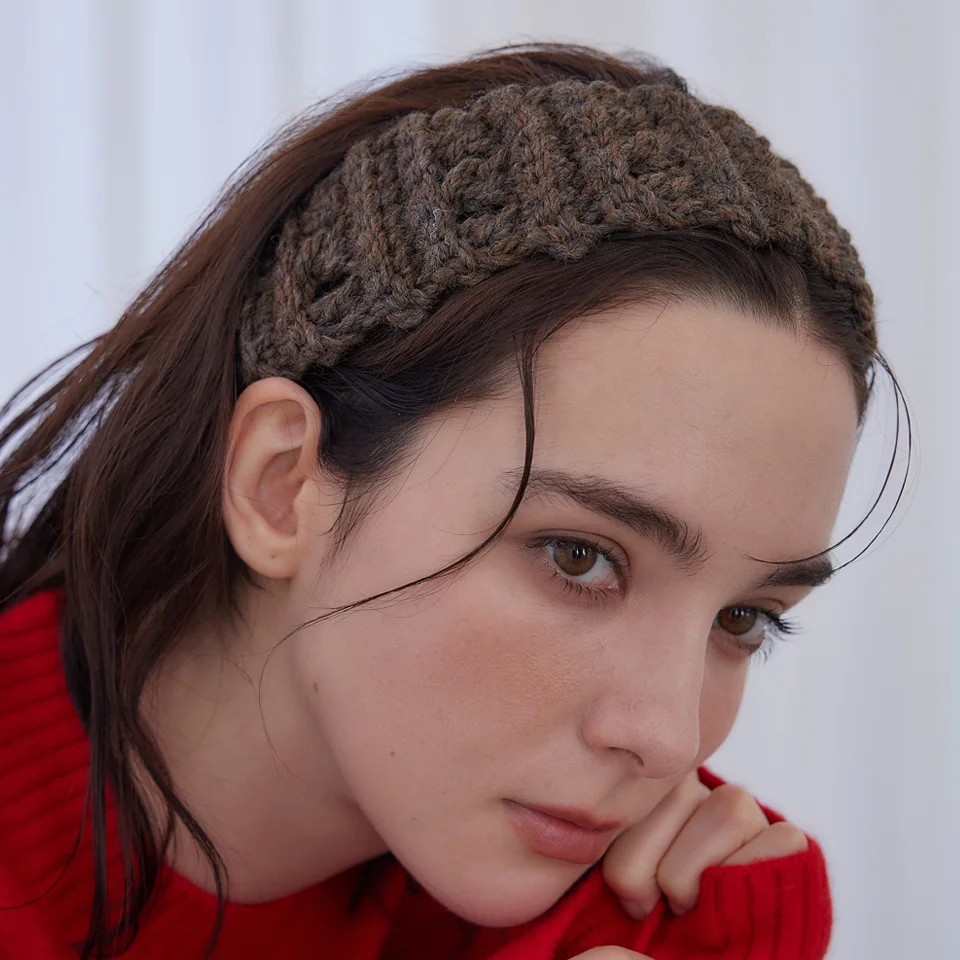 Mellow wool knit hair band (Brown)