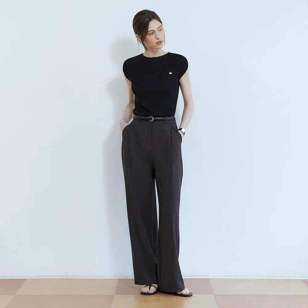Summer pintuck straight fit slacks - charcoal