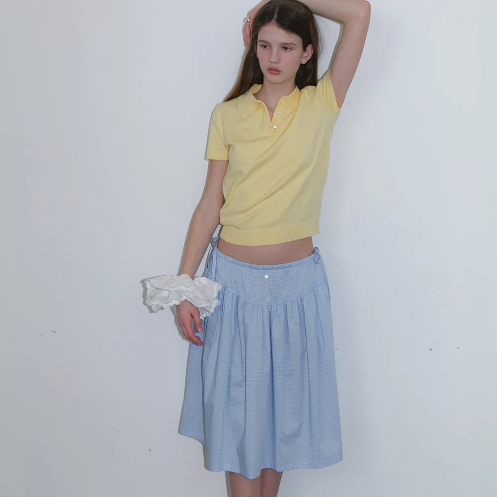 Frill volume string skirt_stripe