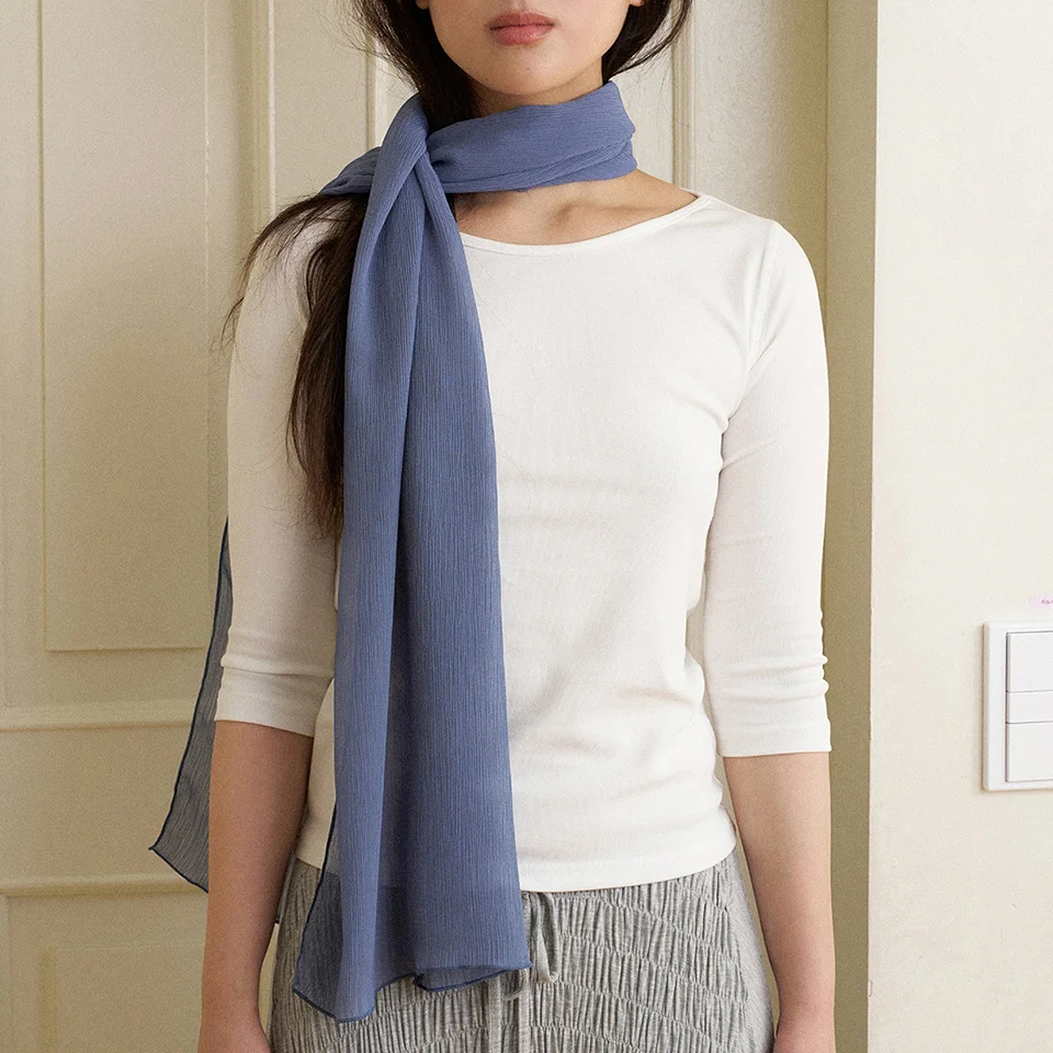 sheer dried long scarf - ash blue