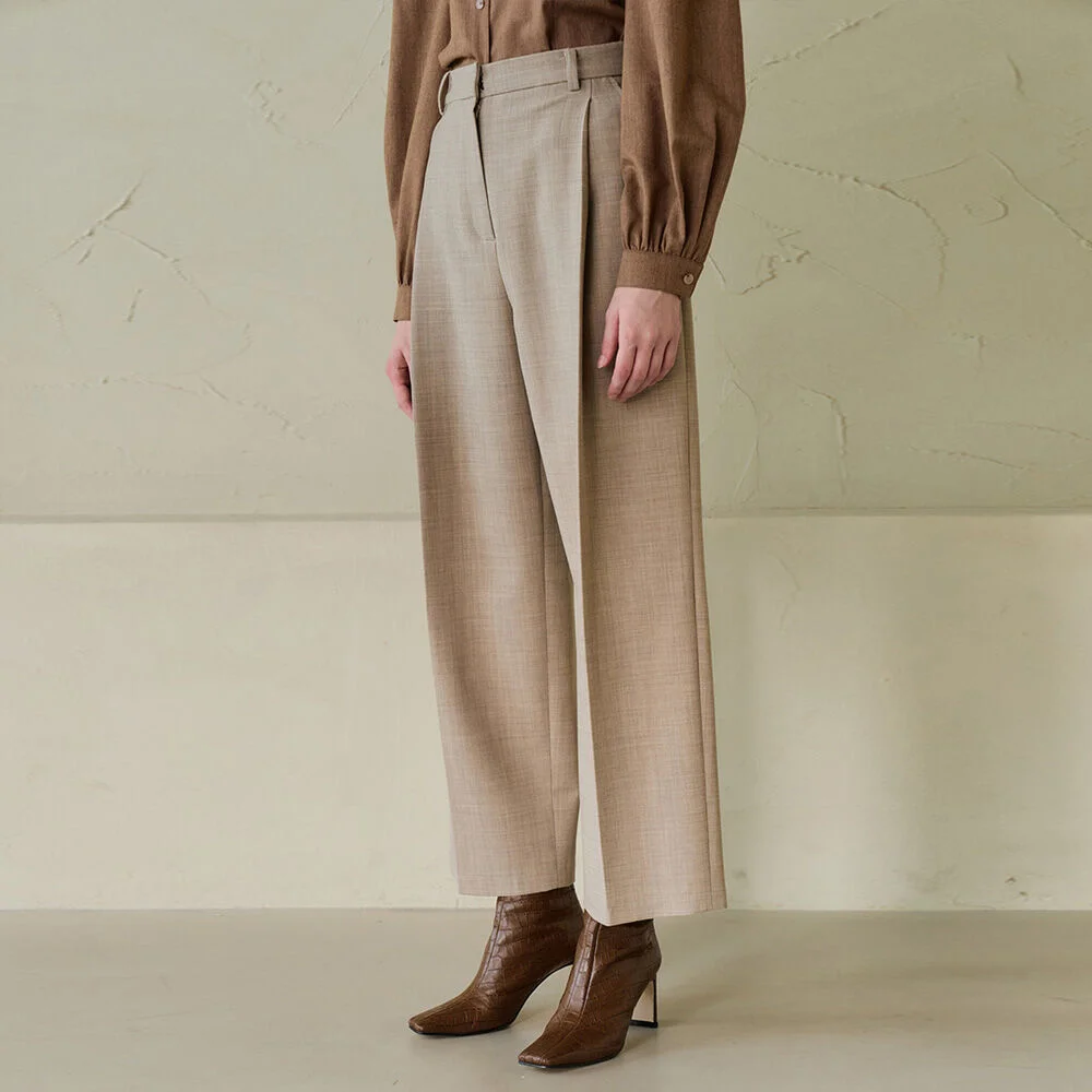 COCOON DEEP TUCK WOOL PANTS (mocha beige)