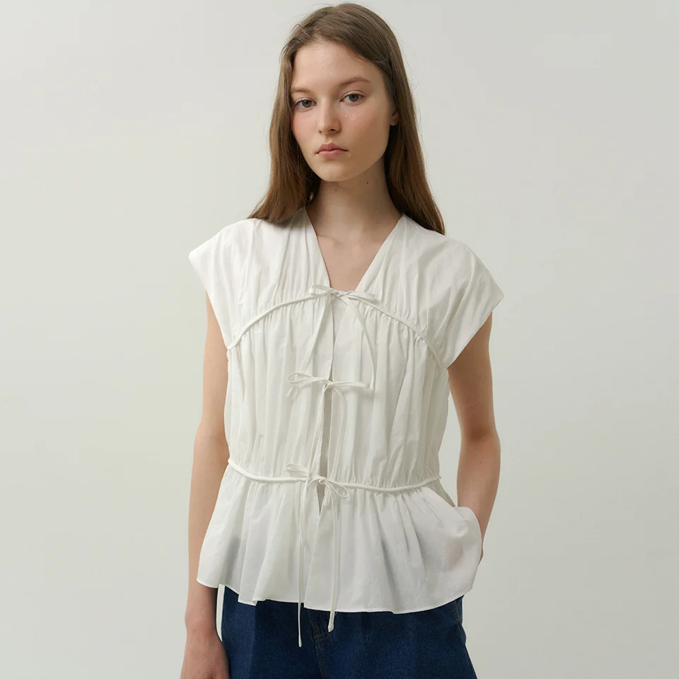 cotton shirring blouse (white)