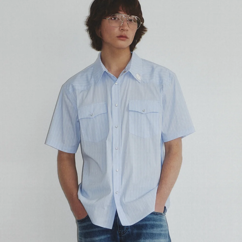 Western Stripe Pattern Shirt_Sky Blue